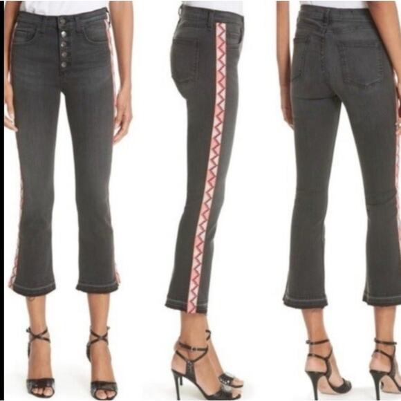 Veronica Beard Cropped Jeans Sz 24 BLACK Carolyn Baby Boot AZTEC TUXEDO Boho - Picture 1 of 16